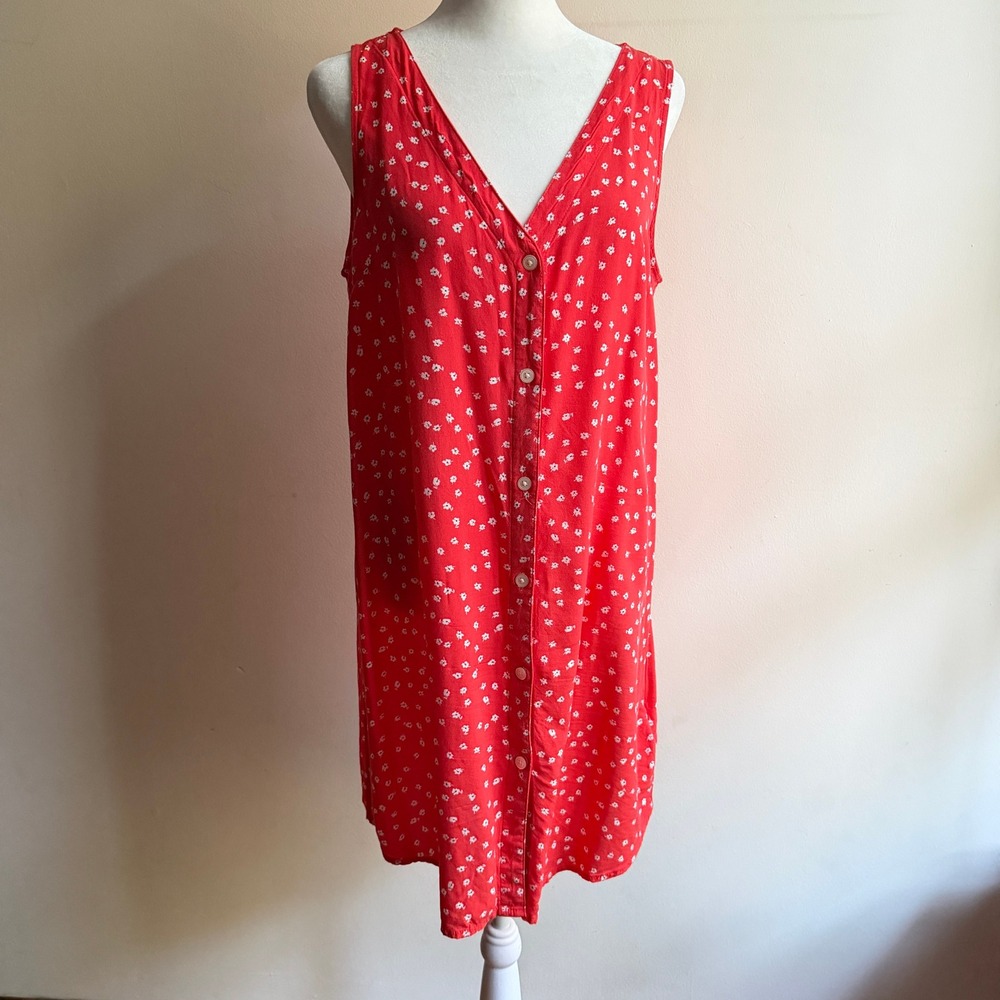 Gap Floral Button Front Summer Sun Shift Dress Red Small Excellent